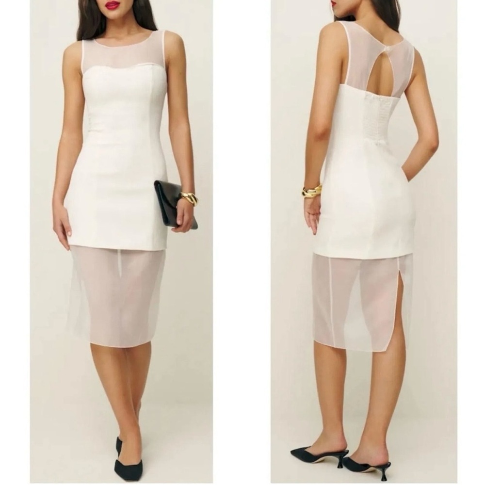NWT Reformation Eydie Crepe Sheer Panel White Midi Dress Size 4
